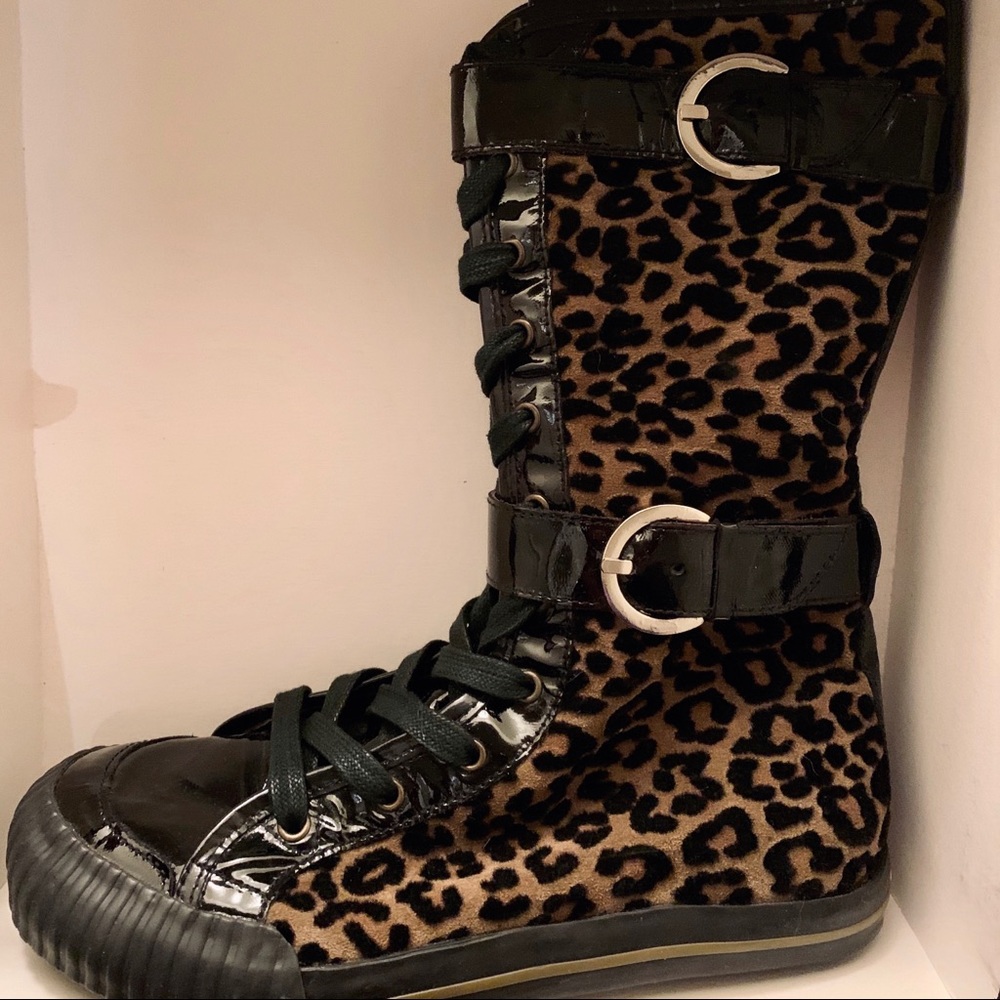 Pollini Italian Leather and Suede Lace-Up Boots